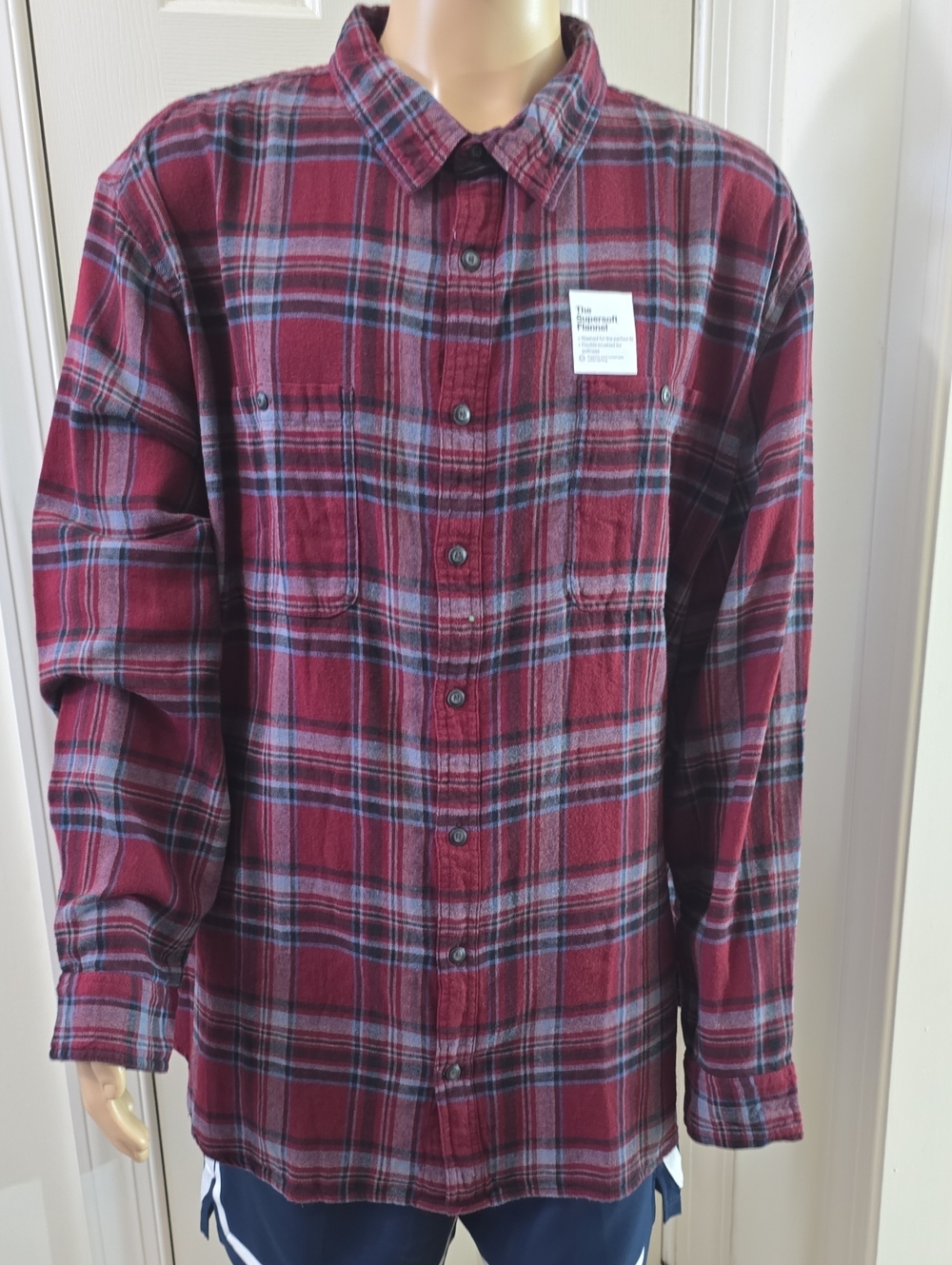 Sonoma Brand Men's Big & Tall Burgundy & Black Plaid Flannel Shirt Size 4XB